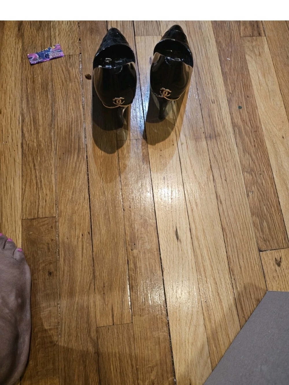 Chanel Black Patent Leather Cap-Toe Ballet Flats